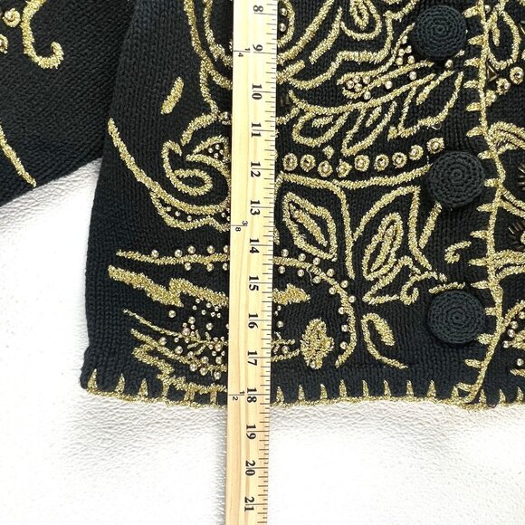 VTG Michael Simon Black Gold Regencycore Beaded Embroidered Cardigan Sweater  S - Picture 9 of 10